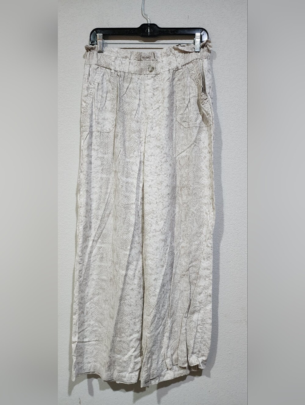 Rewash Light Snake-Print Linen Blend Wide Leg Pants in Ivory Size L